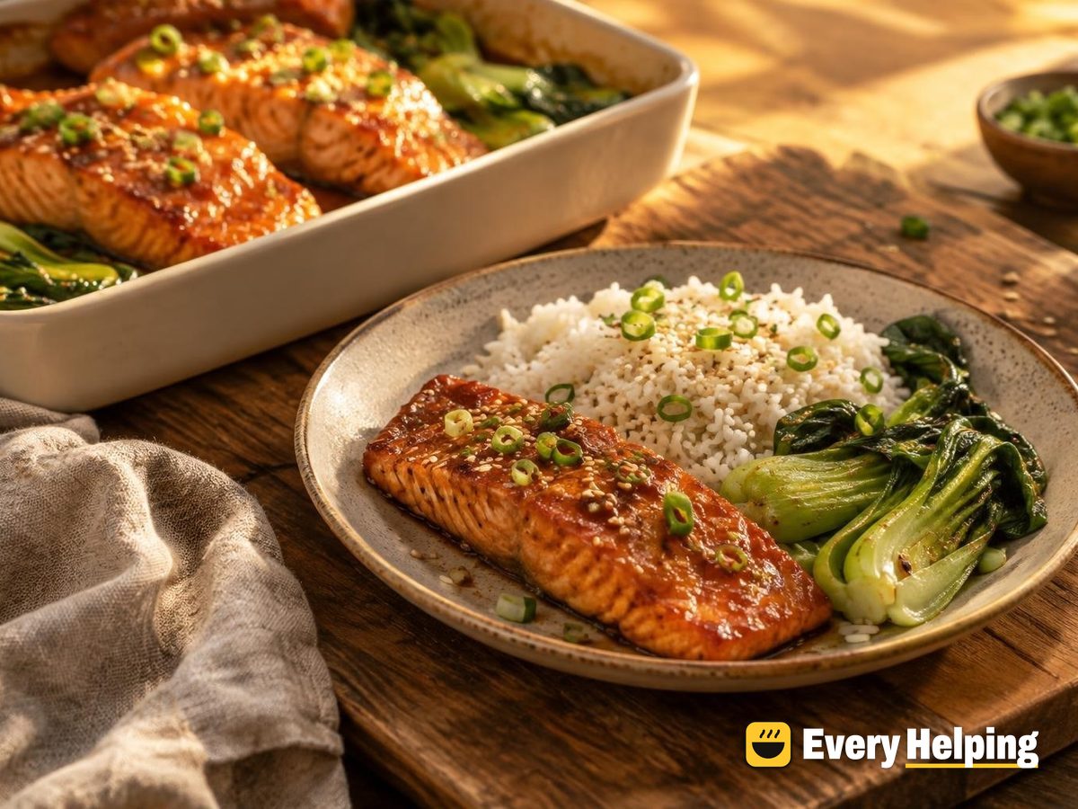 Miso-Glazed Salmon with Rice and Bok Choy