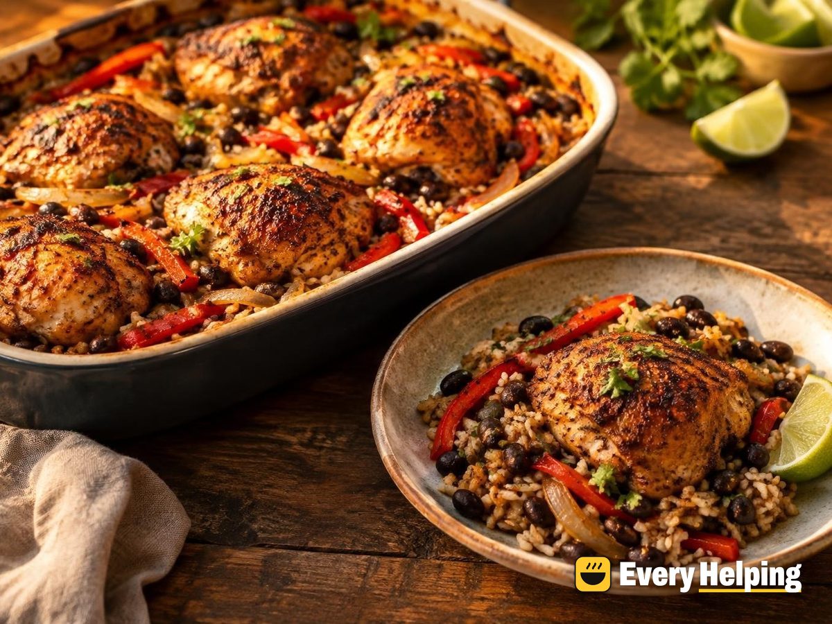 Baked Chicken Thighs with Black Bean Rice