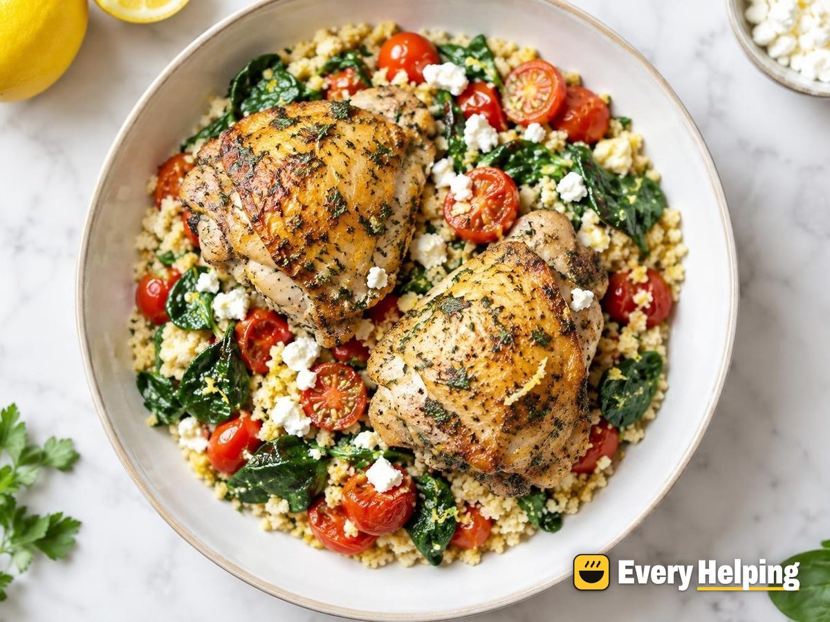 Lemon Herb Chicken Thighs with Feta Couscous